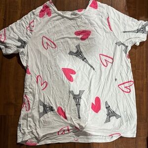 White and Pink Heart Print Crop Top